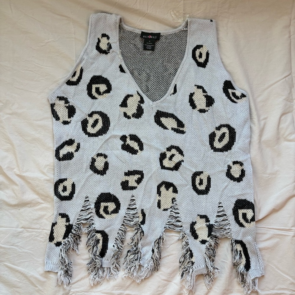 Fringed Leopard Print Knit Tank